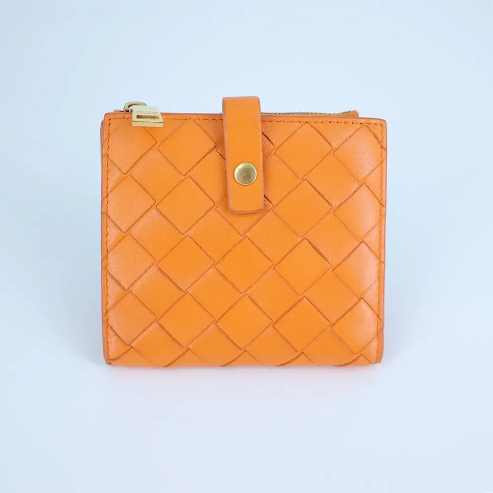 Bottega Veneta Intrecciato Leather Wallet Papaya Orange Bi-Fold Luxury